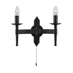 Image of 2 Light Indoor Candle Wall Light Black, E27