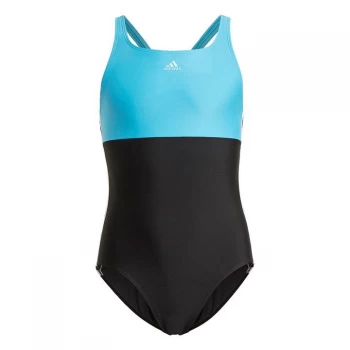 Image of adidas Colorblock 3-Stripes Swimsuit Kids - Black / Signal Cyan / White