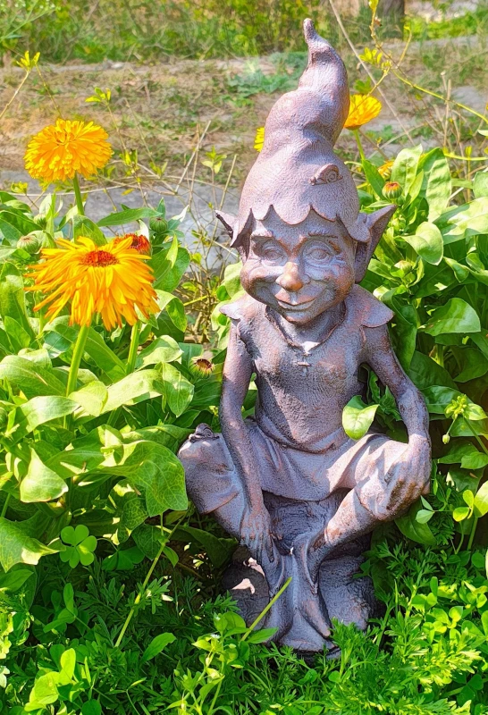 Image of Inspirational Gifting Pixie Perching on a Stone Garden Ornament Sculpture Resin Statue in Bronze Bronze Unisex