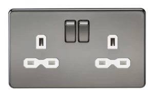 Image of KnightsBridge 2G DP 13A Screwless Black Nickel 230V UK 3 Pin Switched Electric Wall Socket - White Insert