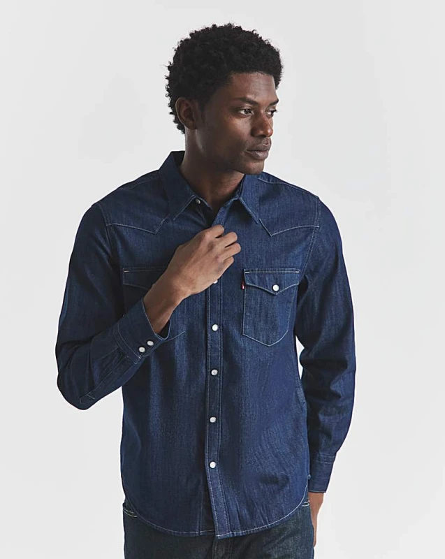 Image of Levis Barstow Western Denim Shirt blue rinse Men S;XL;L;M