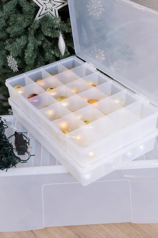 Image of Wham Festive 3 Piece Tree & 2 Bauble Storage Boxes in Clear Clear Unisex