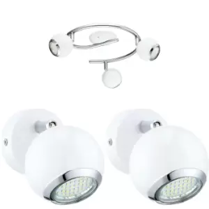 Image of Ceiling Spot Light & 2x Matching Wall Lights White Chrome Round Adjustable Lamp