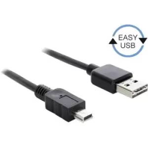Image of Delock USB cable USB 2.0 USB-A plug, USB-Mini-B plug 5m Black Duplex use connector, gold plated connectors, UL-approved 83365