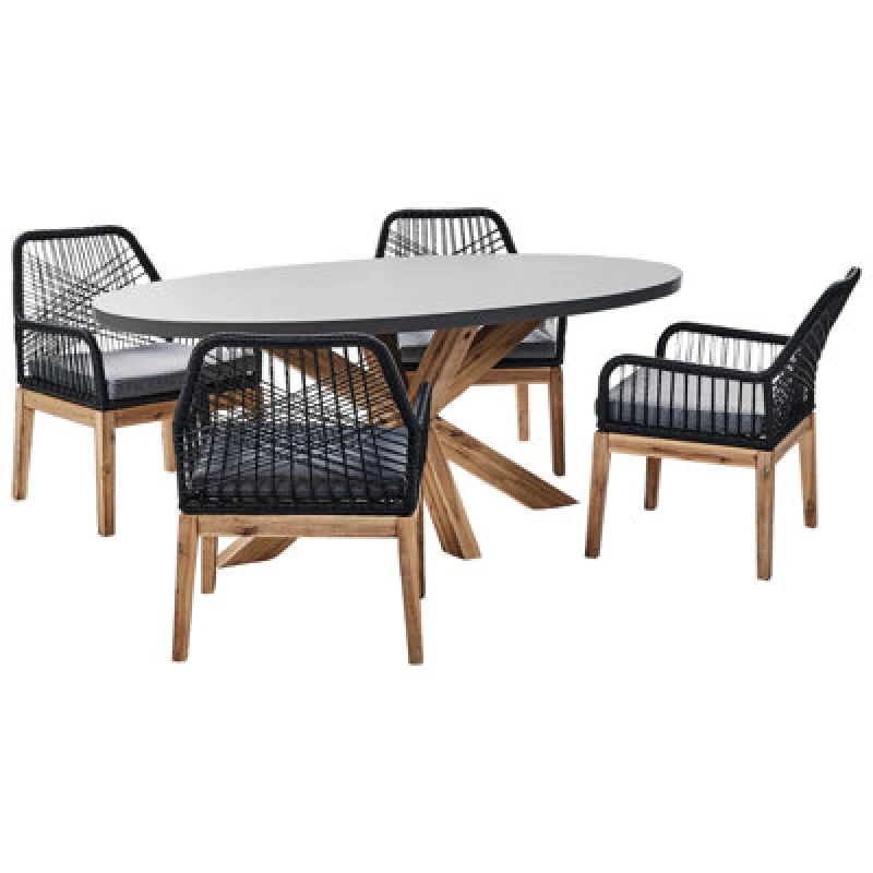 Image of Beliani Garden Dining Set 4 Seater Oristano With Cushions Concrete Black