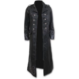 Image of Fatal Attraction Womens Medium Gothic Pu-Leather Corset Trench Coat - Black
