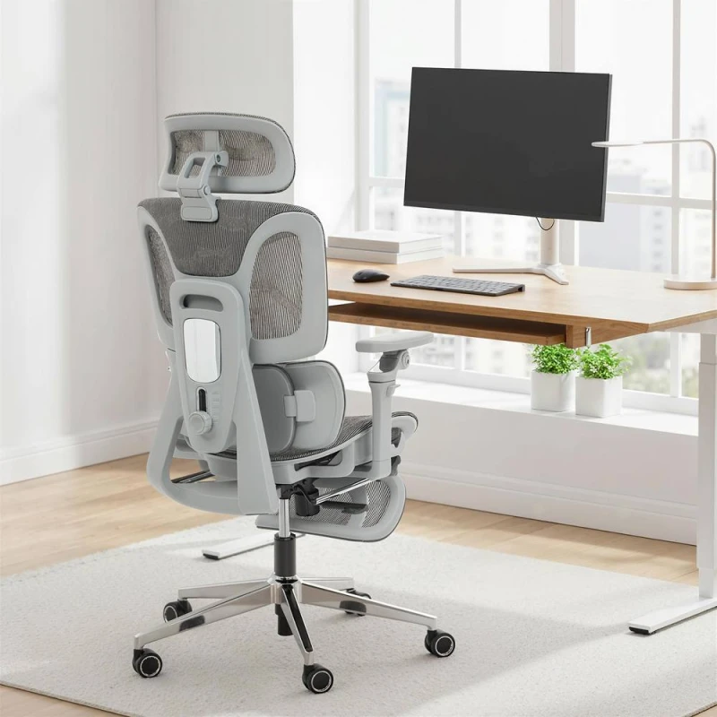 Image of HOMCOM Ergonomic Office Chair, Mesh Desk Chair with Lumbar Support, Footrest in Grey Grey Unisex