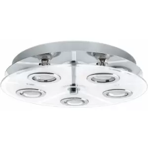 Image of Flush Ceiling Light Colour Chrome Shade White Clear Satin Glass Bulb GU10 5x3W