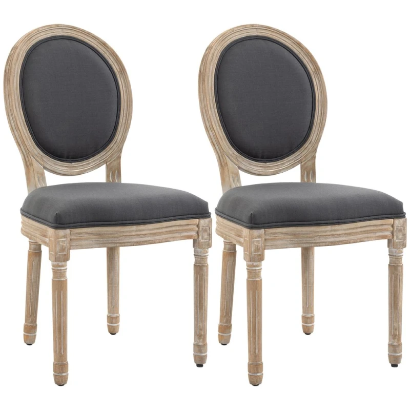 Image of HOMCOM French-style Dining Chairs Set of 2 w/ Linen Upholstery, Backrest 835-524V70GY