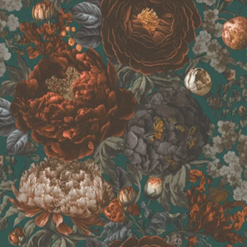 Image of As Creation Michalsky Burnt Orange & Green Roses Wallpaper 39979-3
