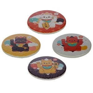 Image of Maneki Neko Lucky Cat Set of 4 Coasters