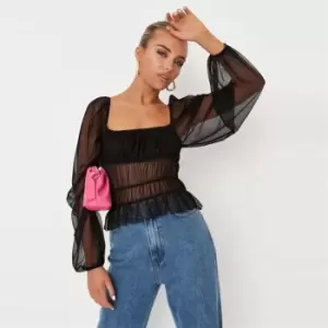 Image of Missguided Petite Ruched Top - Black