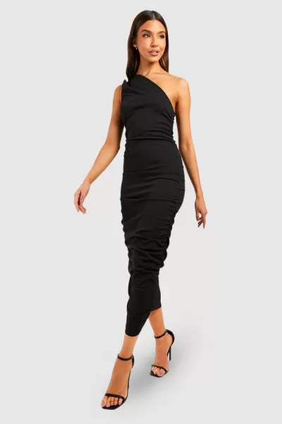 Image of Rouched Asymmetric Midaxi Dress