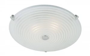 Image of 2 Light Flush Ceiling Light Frosted White, Clear Patterned Glass with Chrome, E14