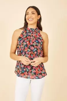 Image of Black Floral Halter Neck Top