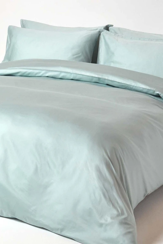 Image of Homescapes Sateen Cotton Duvet Cover Set 400 TC in Duck Egg Blue Size: King Duck Egg Blue Unisex King