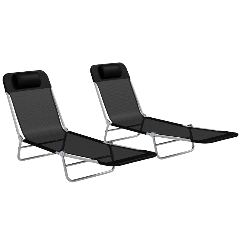 Image of Outsunny Outsunny - 2 Pieces Sun Loungers Foldable Reclining Chair with Headrest Black 5056725509774