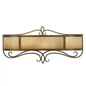 Image of Twin Wall Light Wide Iron Scroll Detail Glass Aged Oak Astral Bronze LED E14 60W