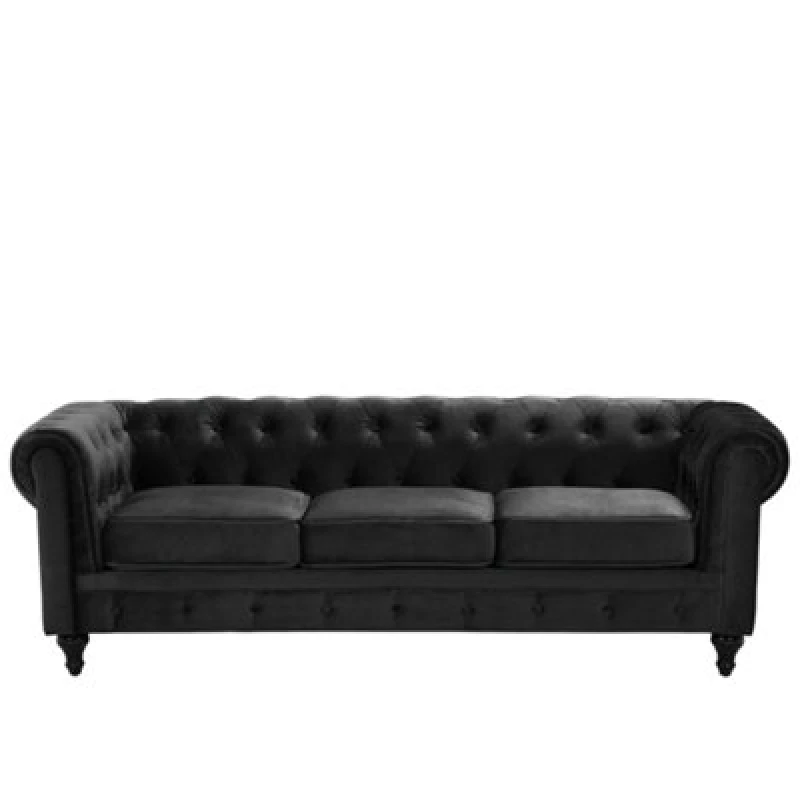 Image of Beliani Sofa 3 Seater Chesterfield Velvet Black