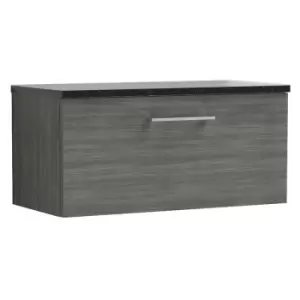 Image of Nuie Arno Anthracite 800mm Wall Hung Single Drawer Vanity Unit with Sparkling Black Laminate Worktop - ARN525LSB - Anthracite