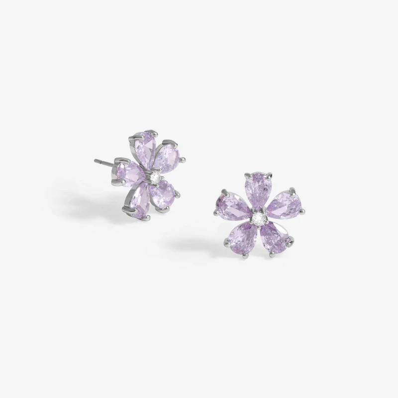 Image of Jon Richard Silver Plated And Lavender Floral Earrings Silver