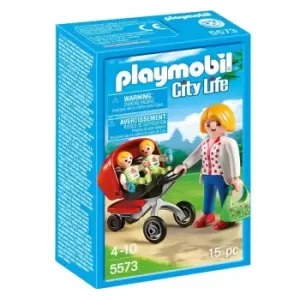 Image of Playmobil City Life Mother With Twin Stroller 5573