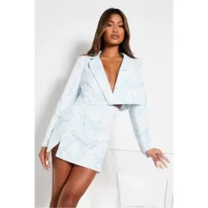 Image of I Saw It First Blue Petite Premium Printed Tailored Mini Skirt - Blue