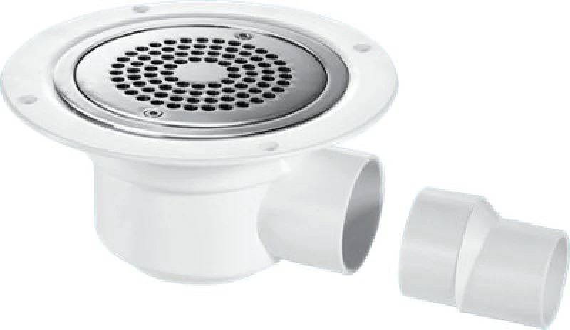 Image of McAlpine TSG50-ANTI/LIG 50mm Water Seal Trapped Gully, Clamp Ring and Cover Plate, 2" Horizontal Outlet and 2" x 1.5" Socket Reducer White