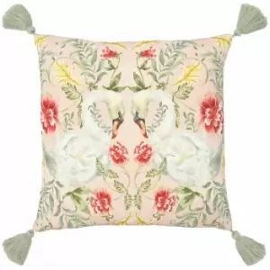 Image of Heritage Swans Tasselled Cushion Cover, Multi, 43 x 43cm - Evans Lichfield