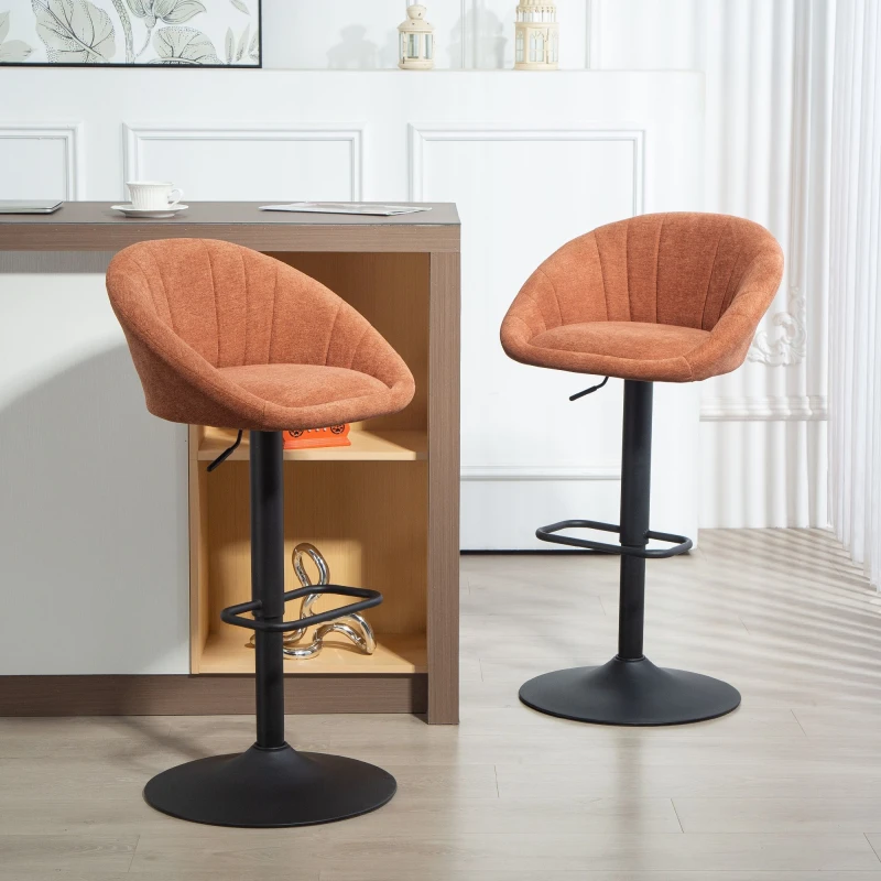 Image of HOMCOM HOMCOM Bar Stools Set of 2 Swivel Height Adjustable Barstools with Backrest in Orange Orange One Size Unisex 5063603372115