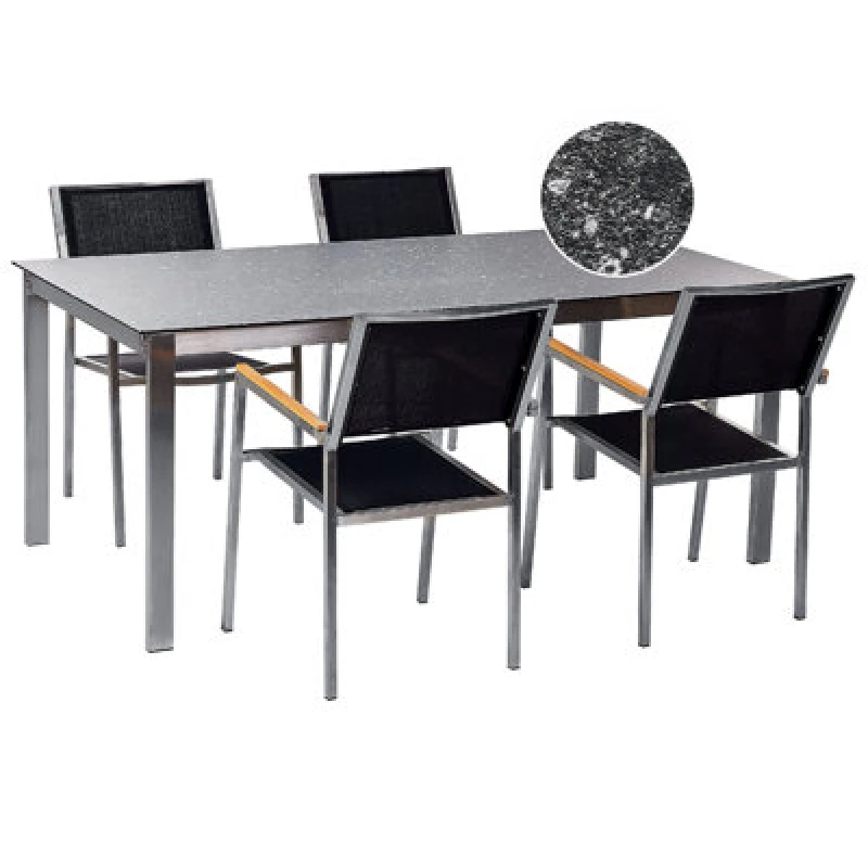 Image of Beliani Garden Dining Set 4 Seater Cosoleto/grosseto Tempered Glass Granite Effect Black