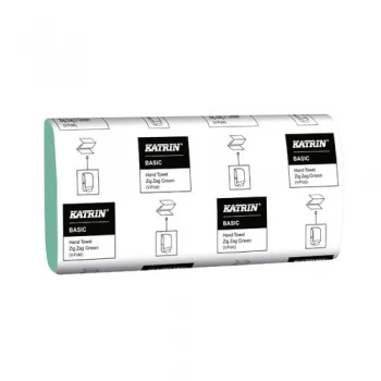 Image of Katrin Basic Zig Zag Hand Towel 1-Ply Green 250 Sheets Pack of 20