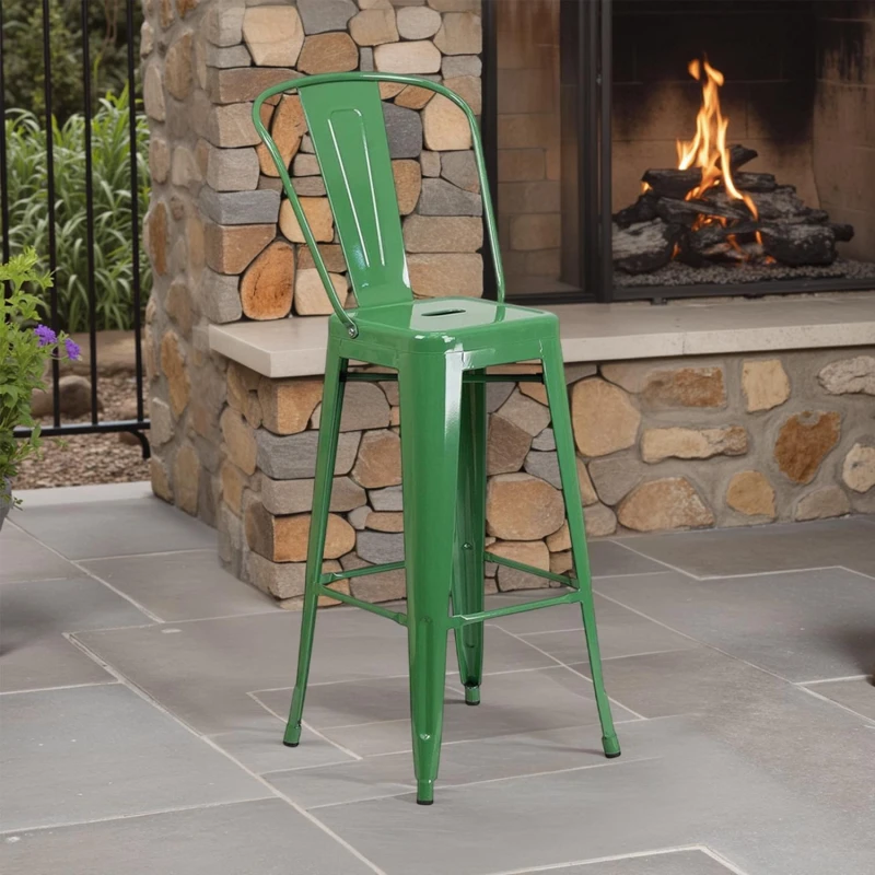 Image of FWStyle FWStyle Set Of 4 30" Green Bar Chairs Galvanised Steel Indoor & Outdoor Green One Size Unisex 5056413132796