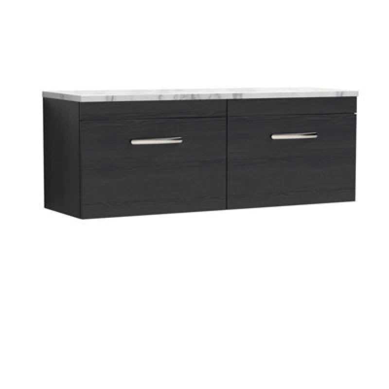 Image of Nuie Athena Wall Hung 2-Drawer Vanity Unit With Laminate Worktop In Gloss White, Sleek Counter Top Vanity Unit In Charcoal Black