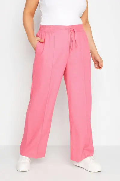 Image of Yours Wide Leg Linen Trousers Pink
