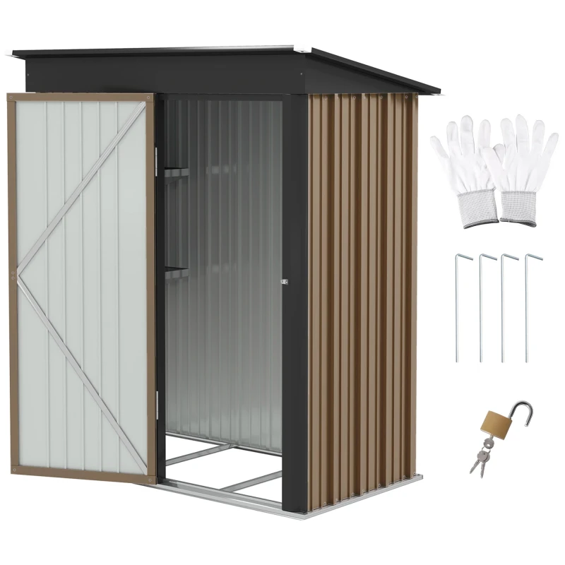 Image of Outsunny Steel Garden Shed - Small Lean-to Shed for Bike - 5x3 ft Brown TJ Hughes 5061025097388