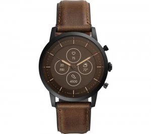 Image of Fossil Collider Hybrid HR FTW7008 - Brown, Leather Strap, Brown