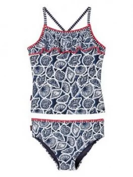 Image of Fat Face Girls Shell Print Tankini - Navy