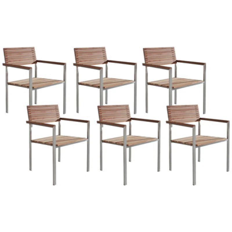 Image of Beliani Set Of 6 Garden Chairs Viareggio Teak Wood Brown