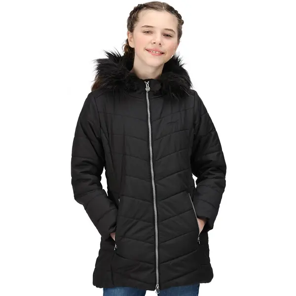 Image of Regatta Girls Fabrizia Padded Warm Hooded Parka Jacket 13 Years - Chest 79-83cm (Height 153-158cm) Black RKN118G-800-13