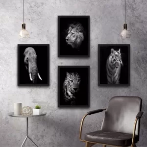 Image of Animals Set Multicolor Decorative Framed Painting (4 Pieces)