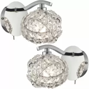Image of 2 pack Dimming LED Wall Light Pretty Twist Crystal Knott & Chrome Lamp Fitting