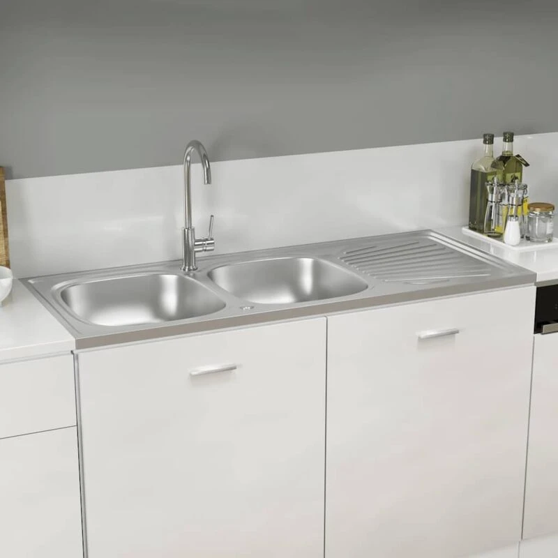 Image of VIDAXL Kitchen Sink with Double Sinks Silver 1200x500x155mm Stainless Steel Vidaxl 8720286045428