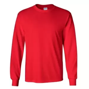 Image of Gildan Mens Plain Crew Neck Ultra Cotton Long Sleeve T-Shirt (XL) (Red)