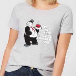 Image of Popeye Hamburger Womens T-Shirt - Grey - 3XL