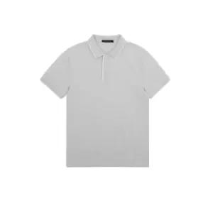 Image of French Connection Concealed Placket Pique Polo Shirt - Grey