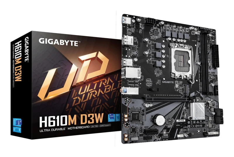 Image of Gigabyte Gigabyte H610M D3W Motherboard - Supports 14th Gen. Intel Core CPUs, 5+1+1 phases VRM, up to 5600MHz DDR5, 1xPCIe 3.0 M.2, 1GbE LAN, USB 3.2