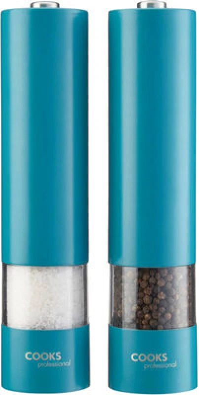 Image of Cooks Professional Electric Salt And Pepper Mill Set - Automatic Seasoning Condiment Grinders - Teal