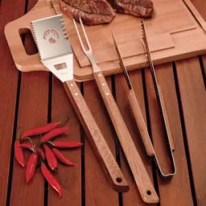 Image of Set of 3 Barbecue Tools Wood (Brown)