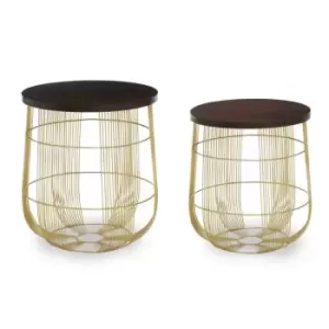 Image of Interiors by PH Set Of 2 Brass Finish Side Tables
